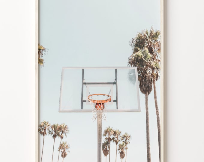 Basketball Court Photo Art Print: Boho Palm Tree Wall Decor