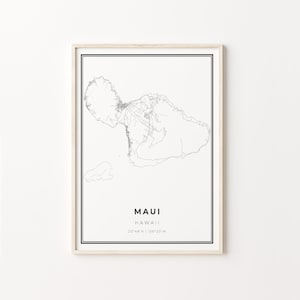 Maui Print, City Map Art Poster, Hawaii HI USA, Wall Art Decor, Modern Black and White Style, Office Prints, C13-394