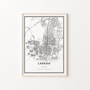 Laredo Print, City Map Art Poster, Texas TX USA, Wall Art Decor, Modern Black and White Style, Entryway Art, C13-104