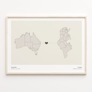 Australien Türkei Print, Tunesische Geschenk, Minimalistische Landkarte Poster, Reise Wandkunst, Willkommen zu Hause Geschenk, C21-980