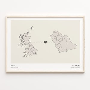Großbritannien, Saudi-Arabien Druck, Saudi-Arabien Geschenk, Minimalistische Landkarte Poster, Großbritannien Kunst, Beziehungskarte, C21-357