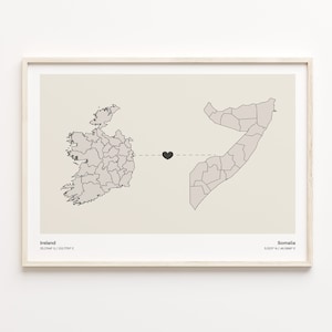 Ireland to Somalia Print, Solomon Islander Gift, Minimalistic Country Connection Map Poster, Travel Wall Art, Goodbye Map, C21-1161