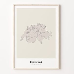 Switzerland Print, Swiss Gift, Minimalistic Country Map Poster, CH Line Art, Beige decor, C24-175