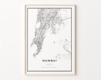 Mumbai City Map Art Print: Modern Black and White India Wall Decor