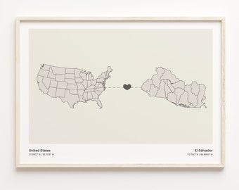 USA to El Salvador Map Print: Minimalist Country Connection Art