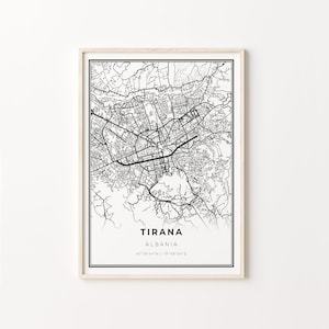 Tirana Print, City Map Art Poster, Albania, Wall Art Decor, Modern Black and White Style, Gifr For A Mom, C13-778