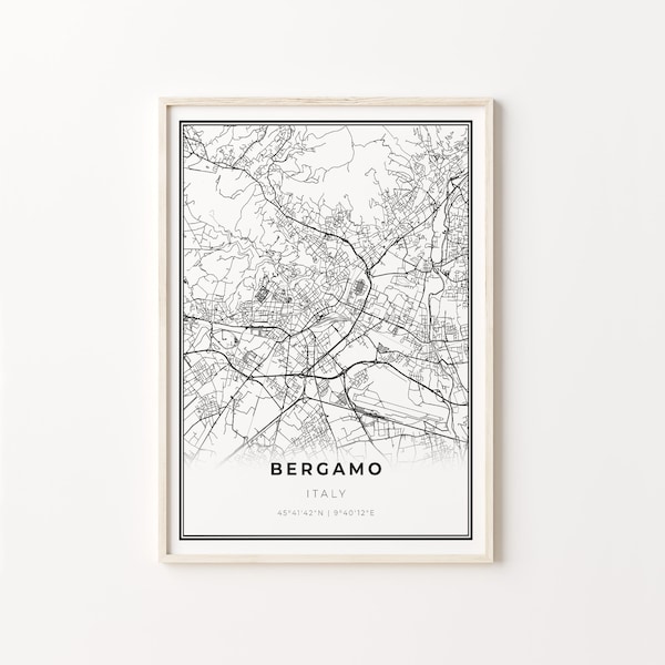 Bergamo Print, City Map Art Poster, Italy Italia, Wall Art Decor, Modern Black and White Style, Gift Ideas House, C13-542