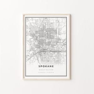 Spokane Print, City Map Art Poster, Washington WA USA, Wall Art Decor, Modern Black and White Style, Nordic Poster, C13-299