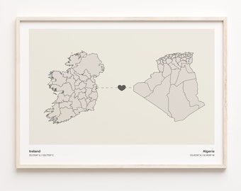 Ireland to Algeria Print, Algerian Gift, Minimalistic Country Connection Map Poster, Travel Wall Art, Travel Abroad Gift, C21-998