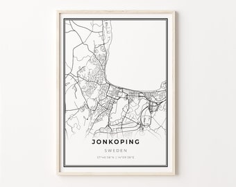 Jonkoping Sweden Map Print: Modern Black and White Wall Art