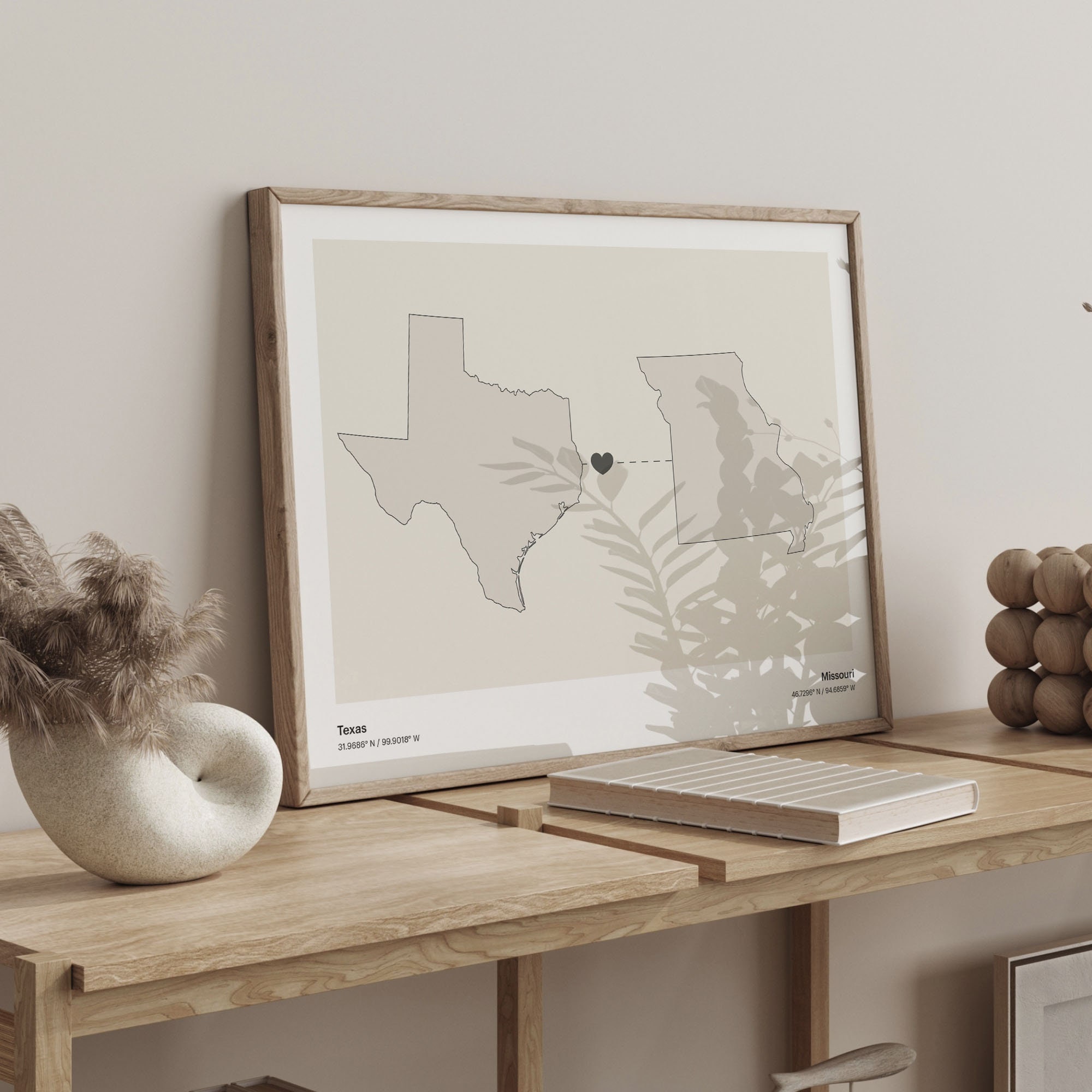 Texas Missouri State Connection Map Print: Minimalist Travel Wall Art ...
