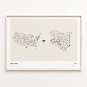 USA nach Kenia Druck, kenianisches Geschenk, minimalistische Landkarte Poster, USA Wandkunst, Karte mit doppelter Nationalität, C21-95