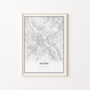 Bonn Print, Stadt Karte Kunst Poster, Deutschland, Wand Kunst Dekor, Schwarz Weiß Stil, Karte Poster für Wand, C13-614