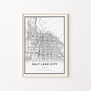 Salt Lake City Print, City Map Art Poster, Utah UT USA, Wall Art Decor, Modern Black and White Style, Gift To Him, C13-276