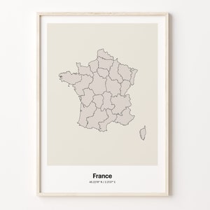 Frankreich Druck, französisches Geschenk, minimalistische Landkarte Poster, FR Line Art, Erdfarben Dekor, C24-61