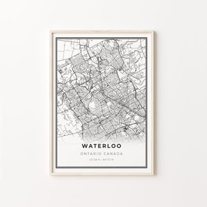 Waterloo Ontario Map Print: Modern Black and White City Art