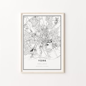 York Print, City Map Art Poster, Yorkshire England UK United Kingdom, Wall Art Decor, Modern Black and White Style, C13-701