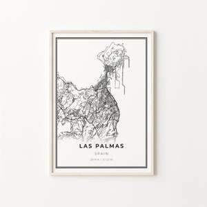 Las Palmas de Gran Canaria Print, Stadt Karte Kunst Poster, Spanien, Wand Kunst Dekor, Moderner Schwarz Weiß Stil, Gifr Für Ein Paar, C13-768