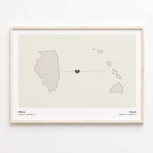 Illinois to Hawaii Print, Hawaiian Gift, Minimalistic State Connection Map Poster, Travel Wall Art, Volunteer Gift, C21-1466