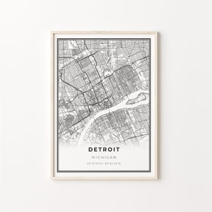 Detroit Print, City Map Art Poster, Michigan MI USA, Wall Art Decor, Modern Black and White Style, Office Gift Ideas, C13-62