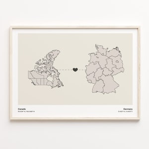 Kanada-Deutschland-Druck, georgisches Geschenk, minimalistisches Landverbindungskarten-Poster, Reise-Wandkunst, Studienkarte im Ausland, C21-663