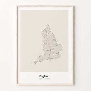 Impresión de Inglaterra, regalo inglés, cartel minimalista del mapa del país, arte lineal del Reino Unido, arte de tonos naturales, C24-251