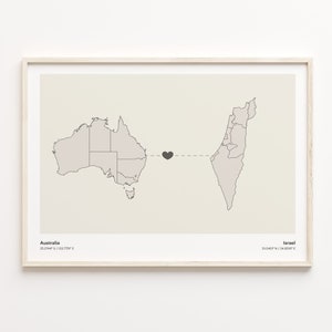 Australia to Israel Print, Manx Gift, Minimalistic Country Connection Map Poster, Travel Wall Art, International Love, C21-883