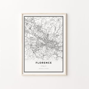 Impressão de Florença, pôster de arte de mapa da cidade, Itália Itália, decoração de arte de parede, estilo moderno preto e branco, pôster de mapa da cidade, C13-905