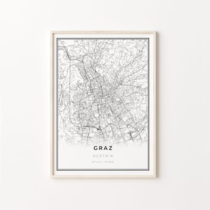 Graz Print, City Map Art Poster, Austria, Wall Art Decor, Modern Black and White Style, Gift For A Mom, C13-477