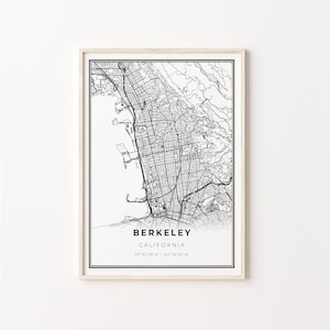 Berkeley California Map Art Print: Modern Black and White Wall Decor