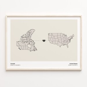 Kanada-USA-Druck, britisches Geschenk, minimalistisches Landverbindungskarten-Poster, Reise-Wandkunst, doppelte Staatsbürgerschaft, C21-787