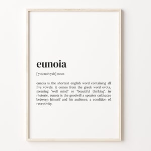 Eunoia Definition Print, Dictionary Poster, Quote Wall Art, Funny Word Art, Word Play Gift, Eunoia Funny Gift, Gift For Her, C17-132