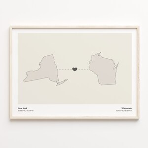 New York to Wisconsin Print, Wisconsinite Geschenk, Minimalistische State Verbindung Karte Poster, Reise Wandkunst, Umzug Geschenk, C21-1400