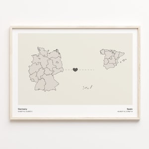 Impression Allemagne vers l'Espagne, cadeau sud-coréen, affiche minimaliste de carte de connexion de pays, art mural de voyage, carte d'adieu, C21-567