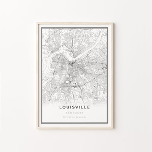Louisville Kentucky Map Print: Modern Black and White City Art