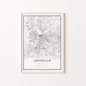 Louisville Print, City Map Art Poster, Kentucky KY USA, Wall Art Decor, Modern Black and White Style, Gift Ideas, C13-255