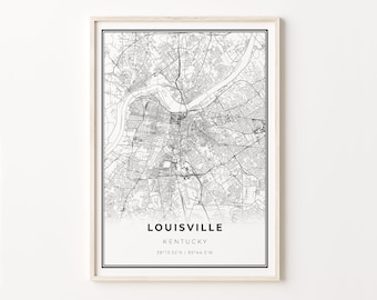 Louisville Print, City Map Art Poster, Kentucky KY USA, Wall Art Decor, Modern Black and White Style, Gift Ideas, C13-255