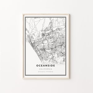 Oceanside Print, Stadt Karte Kunst Poster, Kalifornien CA USA, Wand Kunst Dekor, Modern Schwarz Weiß Stil, Heimatstadt Poster, C13-320