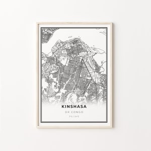 Kinshasa Print, City Map Art Poster, DR Congo, Wall Art Decor, Modern Black and White Style, Gift For Niece, C13-599