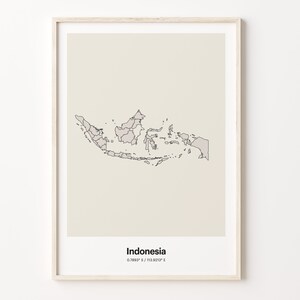 Impresión de Indonesia, Regalo de Indonesia, Póster de mapa de país minimalista, Arte de línea ID, Arte de tonos naturales, C24-83
