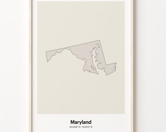 Maryland Map Print: Minimalist Line Art Poster