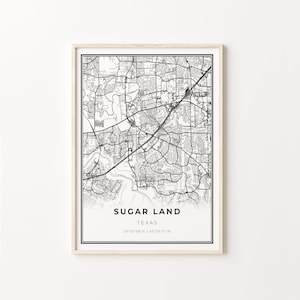 Sugar Land Print, City Map Art Poster, Texas TX USA, Wall Art Decor, Modern Black and White Style, Livingroom Art, C13-361
