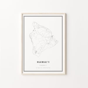 Island of Hawaii Print, City Map Art Poster, Hawaii HI USA, Wall Art Decor, Modern Black and White Style, Entryway Poster, C13-154