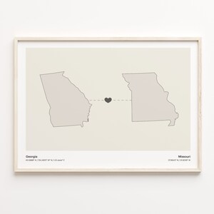Georgia to Missouri Print, Missourian Gift, Minimalistic State Connection Map Poster, Travel Wall Art, Adventure Awaits, C21-1583