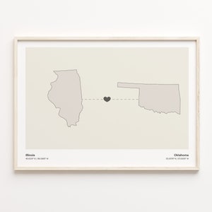 Illinois to Oklahoma Print, Oklahoman Gift, Minimalistic State Connection Map Poster, Travel Wall Art, Long Distance Map, C21-1491