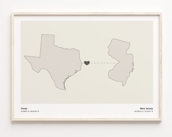 Texas to New Jersey State Connection Map Art Print