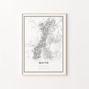 Quito Ecuador Map Print: Modern Black and White City Art