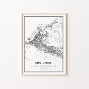 Abu Dhabi Print, City Map Art Poster, United Arab Emirates, Wall Art Decor, Modern Black and White Style, Gift Best Friend, C13-449