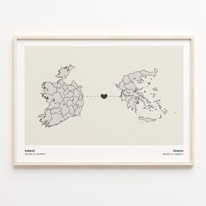 Impresión de Irlanda a Grecia, regalo griego, cartel minimalista del mapa de conexión del país, arte de la pared de viaje, regalo en vivo en el extranjero, C21-1064