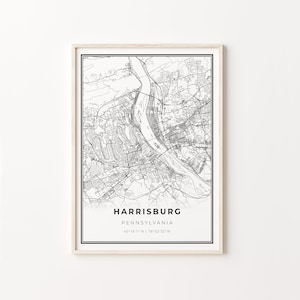 Harrisburg Print, City Map Art Poster, Pennsylvania PA USA, Wall Art Decor, Modern Black and White Style, Office Gift For Boss, C13-115